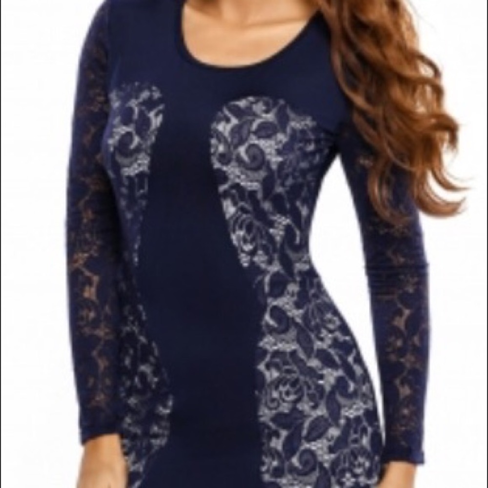 Navy lace long sleeved mini dress - Picture 7 of 8